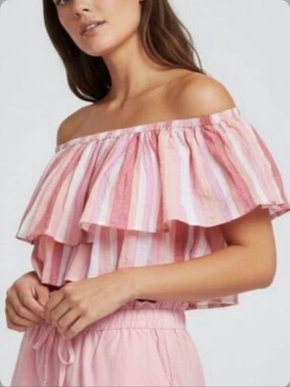 Shore Celia Flounce Top in Pink Stripe Size M